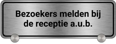 Tafelbordje bezoekers melden bij de receptie aub - gecoat brushed aluminium - inclusief tafelstandaard | 21 x 7 cm