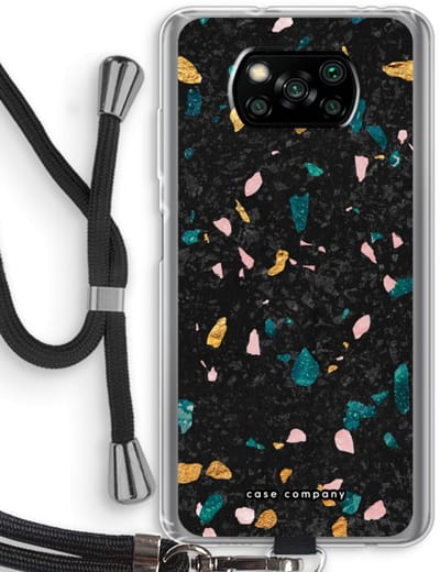 Case Company® - Hoesje met koord geschikt voor Poco X3 Pro hoesje met Koord - Terrazzo N°10 - Telefoonhoesje met Zwart Koord - Bescherming aan alle Kanten en Over de Schermrand