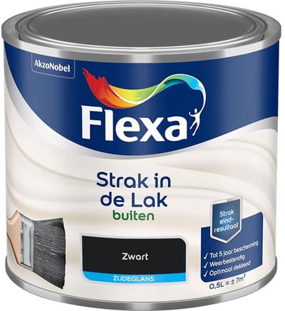 Flexa - Strak In De Lak Buitenlak Zijdeglans - Zwart - Mengverf - 500 Ml