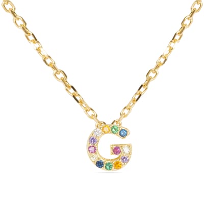 Luxenter Sterling Zilver 925 collier met Veelkleurige Zirkonia afgewerkt in 18K geel goud - Alfabet