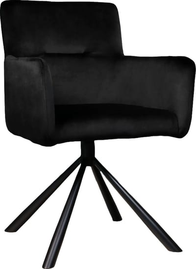 SET DEAL: 4 stuks Eetkamerstoel draaibaar met armleuning Puck velvet zwart eetstoel draaibare stoel zetel