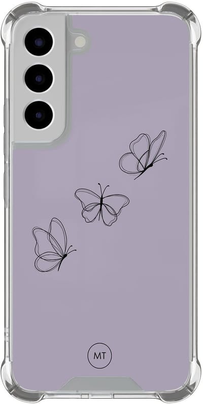 Hoesje (shockproof) geschikt voor Samsung Galaxy S22 - Vlindertjes - Extra sterke case - TPU/polycarbonaat - Print - Paars, Transparant