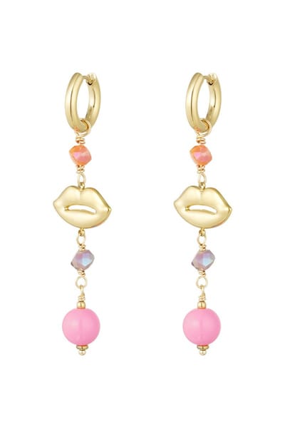 Oorbellen- lips on fire - roze- goudkleur