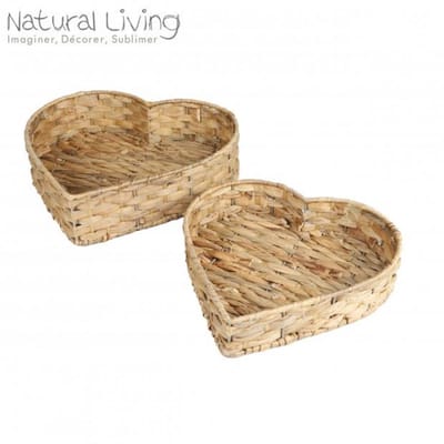 “NATURAL LIVING” set van 2 schalen van waterhyacint Ø27xH6 cm en Ø33xH8 cm