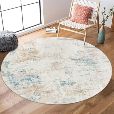 SnelShoppen - Rond Vloerkleed 120cm Beige Modern Wasbaar Antislip Tapijt voor Woonkamer Kinderen Eetkamer Kantoor