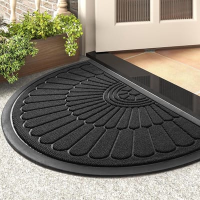Deurmat 60x90cm - Deurmat voor binnen en buiten - Halfronde, duurzame, antislip rubberen deurmat voor binnen en buiten, vangt vuil en modder op - Zwart