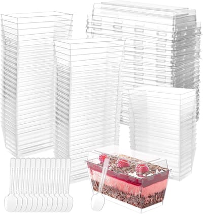 Set van 100 Transparante Mini Dessertbekers 140 ml - Herbruikbare Serveerschaaltjes voor Mousse, IJs en Toetjes met Deksel