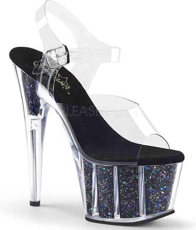 Pleaser - ADORE-708CG Sandaal met enkelband, Paaldans schoenen - Paaldans schoenen - 35 Shoes - Zwart