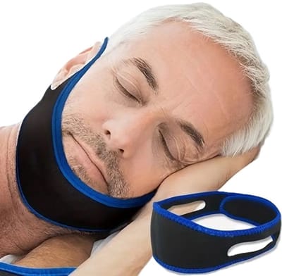 Verstelbare Anti Snurkband – Snurk Kinband Unisex – Snurk Hoofdband tegen Snurken – Comfortabele Anti-Snurk Band Zwart-Blauw