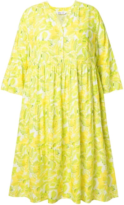 MIAMODA - Dames - Jurk A-lijn bladermotief volants - Limoengroen - Maat 50