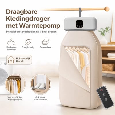 Kledingdroger / Schoenendroger / Droogkast – Warmtepomp droogapparaat met overkapping – Voor kleding, schoenen, jassen & textiel – Incl. afstandsbediening, geurstaafjes & handleiding – Draagbare droogkast