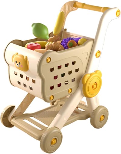 Speelgoed boodschappenwagen - Rollenspel set - Leren spelen - 15-delige set - 56 x 28 x 11 cm - Geel