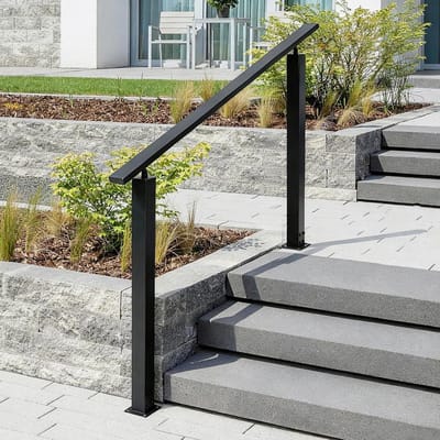 Trapleuning met palen - Metalen balustrade - Veilige traptoegang - Verstelbare hoek - 100 cm lengte - Zwart