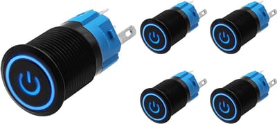 ProRide Drukschakelaar ON-OFF 220V - 16mm Metaal - Waterdicht - LED Ring Blauw - 5 stuks