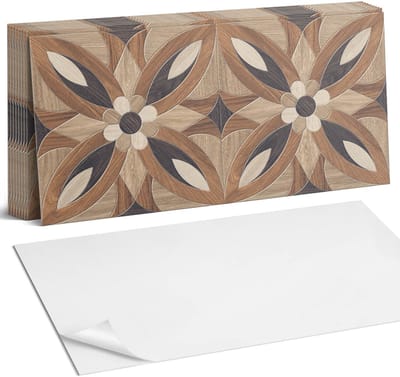 Coloray Plaktegels - Bloemenpatroon van hout Zelfklevende Wandtegels - 40 cm x 20 cm - Bruin Plaktegels - 10 stuks - Rechthoek PVC Tegels - Plaktegels Badkamer - Vloertegels Zelfklevend - Vinyl Tegels Zelfklevend - Portugese Tegels