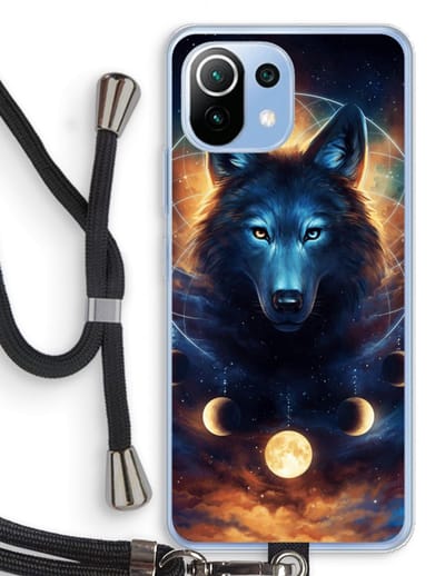 Case Company® - Hoesje met koord geschikt voor Xiaomi Mi 11 Lite hoesje met Koord - Wolf Dreamcatcher - Telefoonhoesje met Zwart Koord - Bescherming aan alle Kanten en Over de Schermrand