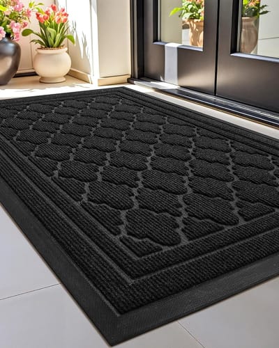 Famanu Antislipdeurmat Buiten, Robuuste Buitendeurmat Weerbestendig, Wasbare Vuilvangmat 43.5x75cm, Deurmat Buiten, Deurmat Buiten Voor Voordeur, Buiten, Entree - Zwart