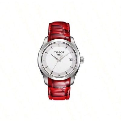 Tissot dameshorloge, kwartsuurwerk, 100m waterdicht, met leren band, Model: T035.210.16.011.01 roze