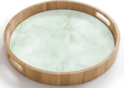 Dienblad rond 40x40 cm - Schootdienblad hout - Groen - Marmer - Vloeiende aders - Borrelplank rechthoek - Plateau houten dienbladen