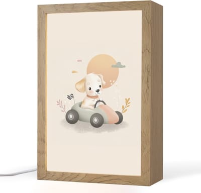 Nachtlampje 20x30 cm - Kinder lampje - Puppy - Raceauto - Oranje - Tafellamp kinderkamer - Slaapkamer lamp - Bedlamp kinderen - Kinderlampje stopcontact - Wandlamp babykamer - Nachtlampjes