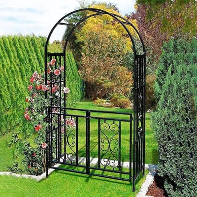 Metalen Rozenboog - Tuinprieel Pergola - Planten Ondersteunen - Weerbestendig Ontwerp - 210 cm Hoog - Zwart Wit