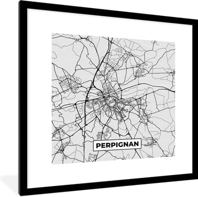 Fotolijst incl. Poster - Plattegrond - Kaart - Stadskaart - Frankrijk - Perpignan - 40x40 cm - Posterlijst