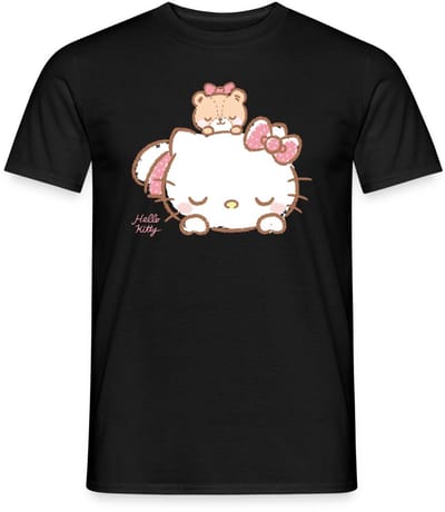 Hello Kitty Met Teddy Op Haar Rug T-Shirt Heren