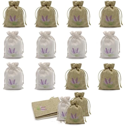 Dailygoods- Lavendelzakjes 12 stuks - Lege Sachet-zakjes - Opbergtas voor Droogbloemen - Geborduurd Katoen/Linnen - Veiligheidswaarschuwing Geen Fijn Vakmanschap - Geurzakjes