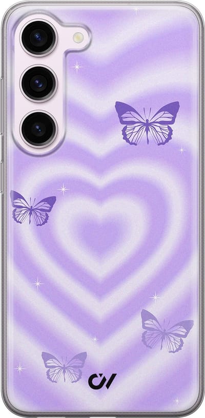 Hoesje geschikt voor Samsung Galaxy S23 hoesje - Retro Hart Vlinder - - Paars - - Casevibes