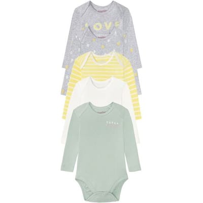LUPILU Babymeisjes rompertjes, 5 stuks, van zuivere bio-katoen (Grijs/Geel/Mint/Wit, 50/56)