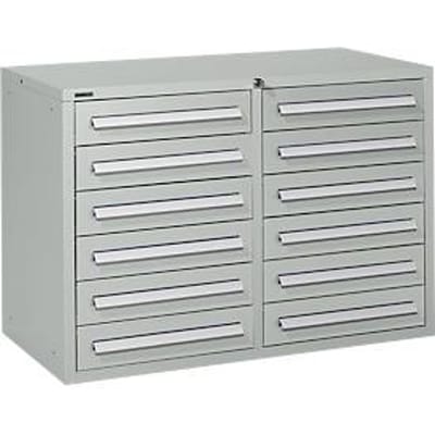 Schäfer Shop Select ladekast SF 120, 12 laden met etiketten, afsluitbaar, B 1055 x D 500 x H 723 mm, lichtgrijs RAL 7035/lichtgrijs RAL 7035