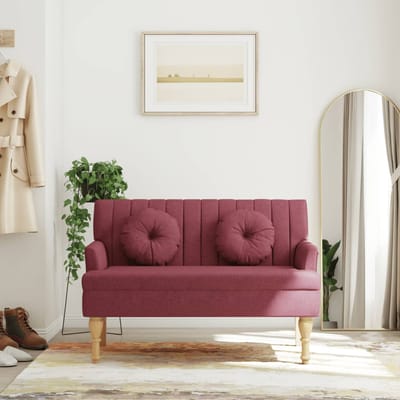 vidaXL - Bankje - met - kussens - 113x64,5x75,5 - cm - stof - wijnrood