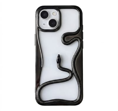 Zwart slang design telefoon hoesje geschikt voor iphone 15 dames en heren met 3D reliëf slang detail, zachte TPU backcover met electroplating rand en effen kleur afwerking