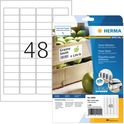 Herma Power Etik. wit 45,7x21,2 25 Bl. DIN A4 1200 stuks 10902
