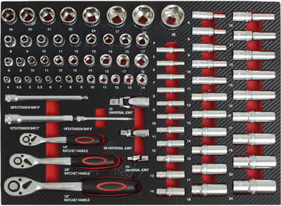 TRUTZHOLM - Profi-gereedschapsinzet - Werkplaatswagen - 80-delig - Steeksleutelset - 51x40x5 cm - rood