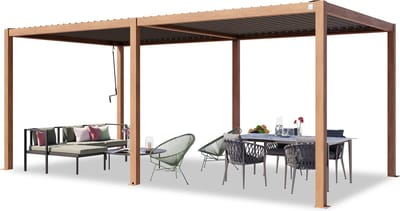 PRIMEYARD Pergola 3x6 m staanders van aluminium in houtoptiek met stalen lamellendak paviljoen