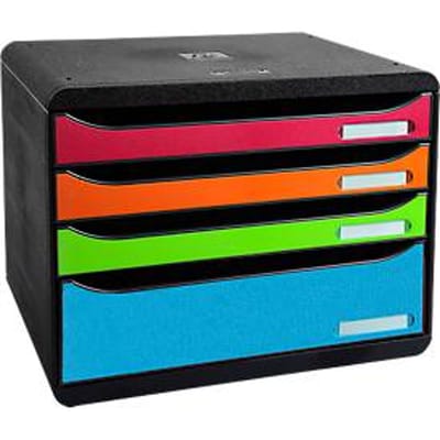 Ladebox BIG-BOX PLUS HORIZON QUER, A4+, 4 halfopen laden, uittrekstop/greephouder/etikethouder, etiketten, Blue Angel, zwart-harliner