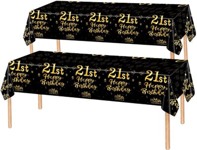 2x Tafelkleed Laken 21 Jaar Verjaardag Versiering Tafeldecoratie Feest Goud/Zwart Tafellaken Plastic Tafelzeil 274*137cm