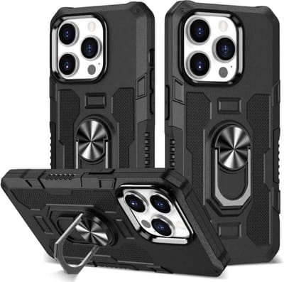 Smartphonica Rugged armour case hoesje voor iPhone 11 Pro met ring autohouder - Zwart geschikt voor iPhone 11 Pro