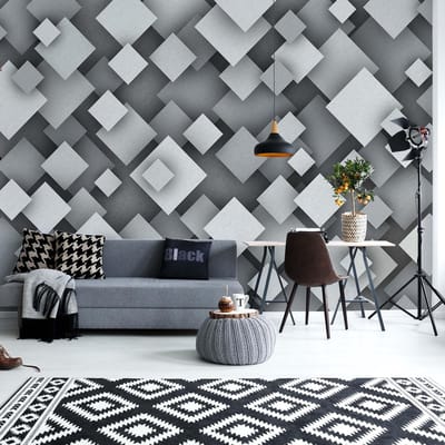 Fotobehang - Vlies Behang - 3D - Grijze Vierkanten - 416 x 290 cm