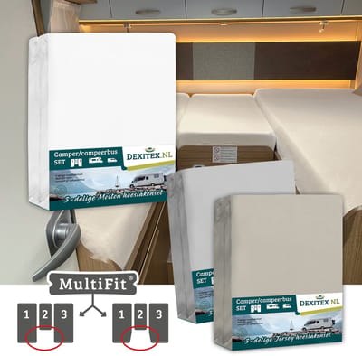 Dexitex 1 x molton 1 x hoeslaken LICHTGRIJS + 1 x hoeslaken ZANDKLEUR/ 3 delige set-Geschikt voor Camper lengtebedden of enkele bedden