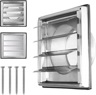 Ventilatiegrille RVS - Afvoerrooster met klep - Luchtcirculatie Buiten - Inclusief insectenwering - 125 mm - Zilverkleurig