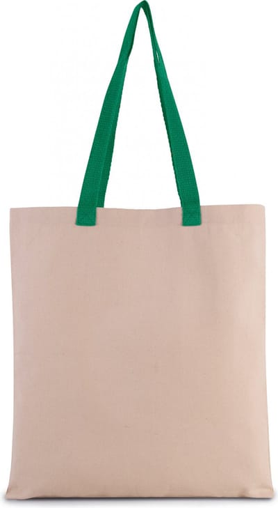 Kimood Platte shopper van canvas met contrasterend hengsel KI0277 - Natural / Kelly Green - One size