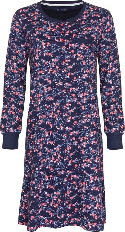 Tenderness Dames Nachthemd - Katoen - Bloemen Print - Blauw - Maat S