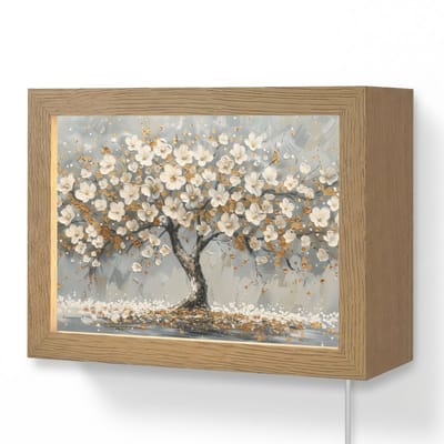 Wandlamp 20x15 cm - Oplaadbaar - Boom - Goud - Bloemen - Abstract - Kunst - Wandlampen binnen woonkamer - Slaapkamer lamp met kabel - Decoratieve nachtlamp - Vloerlamp snoer