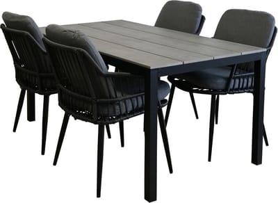 5-delige tuinset | 4 Isabel tuinstoelen (Black) | 180cm Cyprus tuintafel (Grey)