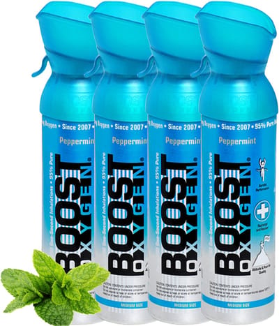 Boost Oxygen - Medium 5L - Peppermint - 95% Pure Zuurstof - Tot wel 400 inhalaties - Ademhalingsondersteuning voor sport herstel, hoogte, prestaties en gezondheid - Zuurstoffles - 4x 5L (4 pak, 20L totaal)