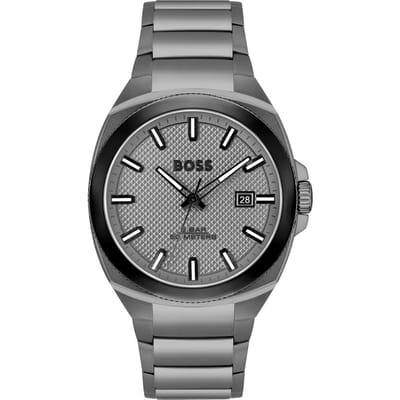 BOSS HB1514137 WALKER Heren Horloge - Mineraalglas - Staal - Grijs - 41 mm breed - Quartz - Vouw/Vlindersluiting - 5 ATM (douchen)