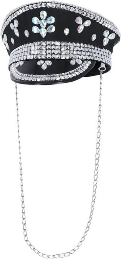 Fever - Deluxe Sequin Studded Captains Hat Kostuum Hoed - Zwart