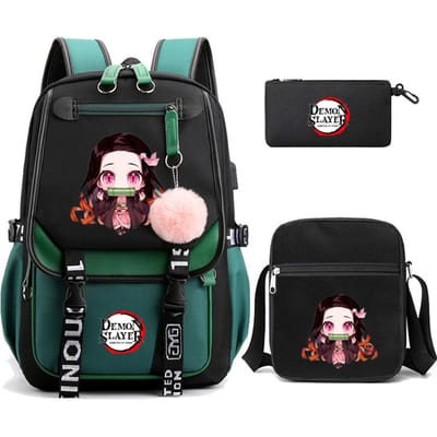 3 stks/set Demon Slayer Kamado Nezuko Rugzakken voor Meisjes Anime Schooltas Tiener Student Canvas Laptop Rugzak Vrouwen Rugzak
